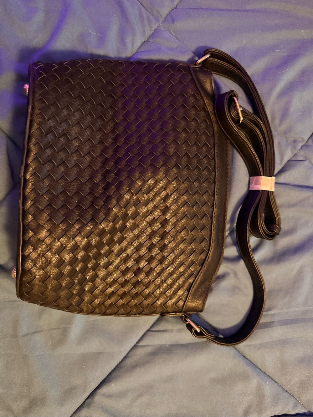Woven Leather Crossbody Bag in Black